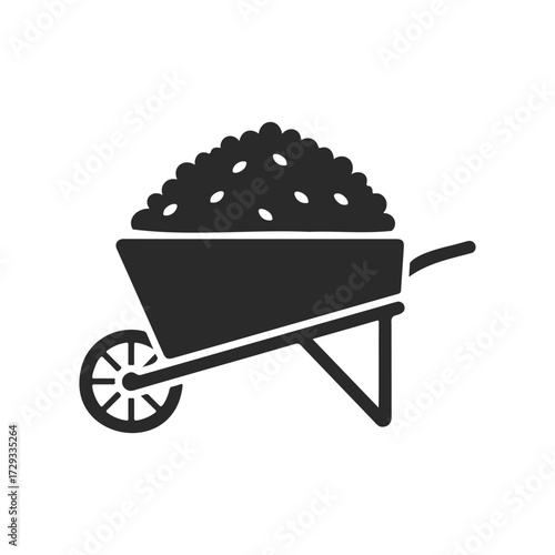 Silhouette of wheelbarrow loaded with gravel - gardening and construction icon