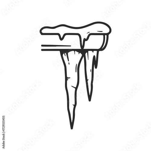 Black and white drawing of icicles on a ledge