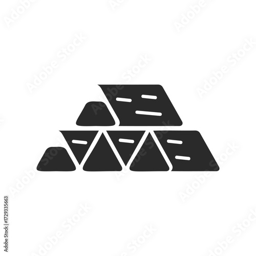 Black silhouette of gold bars in a stack on white background