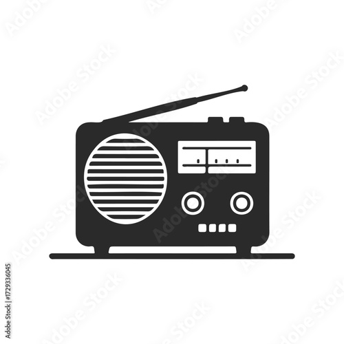 Vintage retro radio with antenna on white background