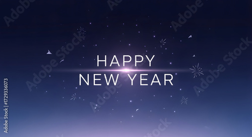 Happy New Year Typography with Fireworks blue background. Happy New Year. Lettering text for Happy New Year. 