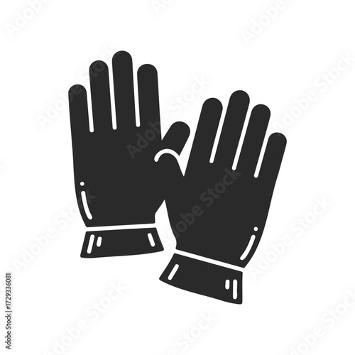 Silhouette of black work gloves in pair on white background