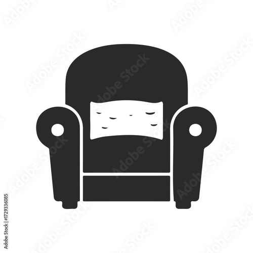 Silhouette of a comfortable armchair with cushion on white background