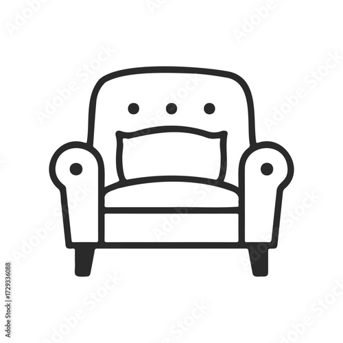 Minimalist armchair sketch with cushion illustration on white background