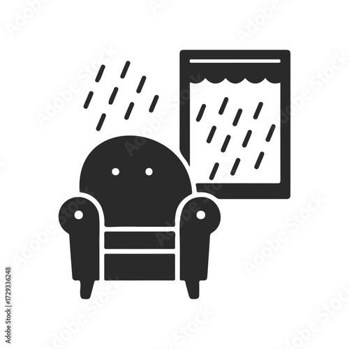 Cozy armchair and rainy window in relaxing indoor atmosphere