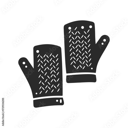 Black winter mittens with geometric pattern and button details on cuffs