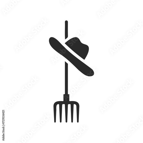 Silhouette of pitchfork with hat - rustic farming symbol illustration