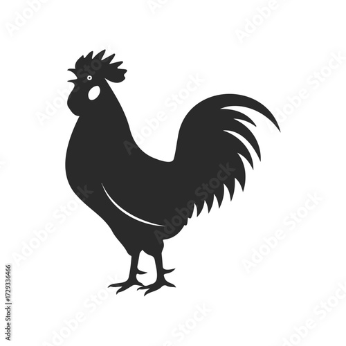 Silhouette of a standing rooster with detailed feathers