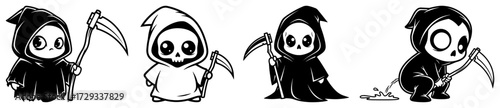 Cute Cartoon Grim Reaper Character Set