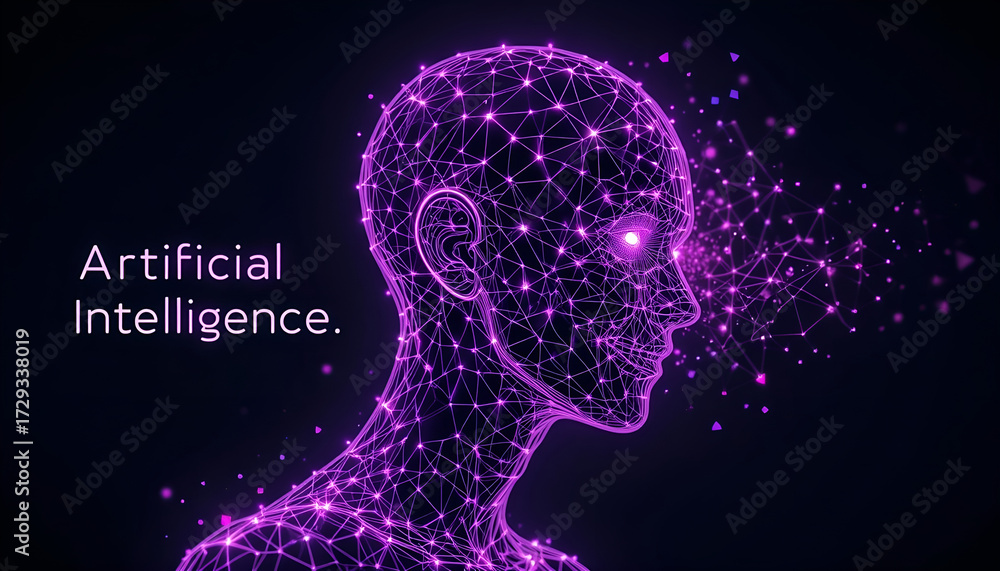 Obraz premium Futuristic Artificial Intelligence Profile with Glowing Polygonal Mesh