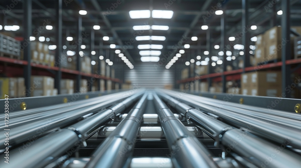 Fototapeta premium Automated Conveyor System in a Modern Warehouse for Efficient Logistics and Distribution