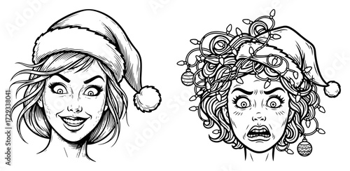 Woman with Christmas Emotions in a Santa Hat