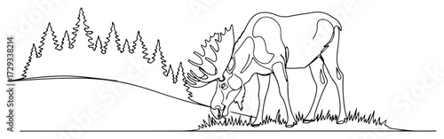 Moose in The Forest Continuous Line Illustration