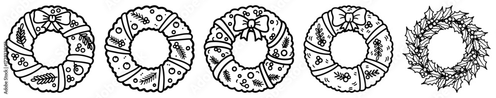 Fototapeta premium A Collection of Hand Drawn Christmas Wreaths