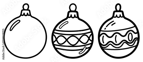 Christmas Ball Ornaments in a Doodle Outline Style