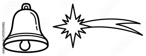Christmas Bell and Star of Bethlehem Line Art