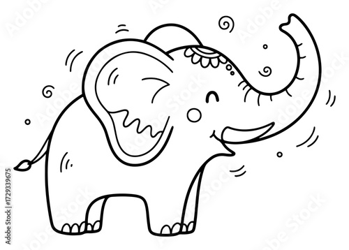 Cute Happy Elephant in a Doodle Style