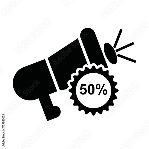 50% Discount Sale Announcement Icon | Megaphone Promotion Label Vector