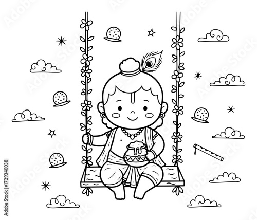 Cute Little Krishna on a Swing for Janmashtami Festival