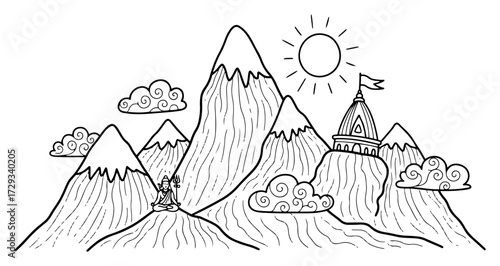 Lord Shiva Meditating in the Himalayas Mountains