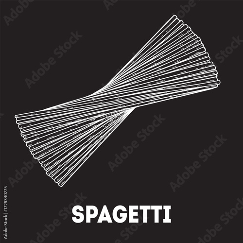 Pasta spaghetti sketch. Italian food. Hand drawn vector illustration. Spaghetti pasta Engraved style. Detailed black and white illustration.