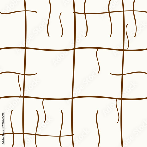Delicate Blue Blossoms and Brown Trellis Design Creating a Fresh Seamless Pattern