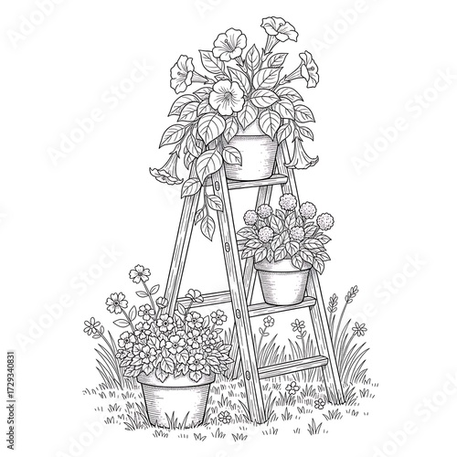 Flower pots on a ladder