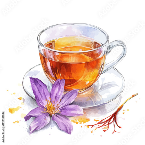 Saffron Tea, watercolor drawing vector, isolated on a white background.