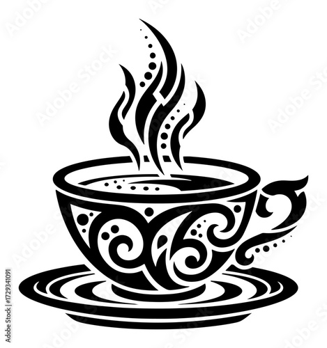 Ornate Coffee Cup with a Tribal Pattern