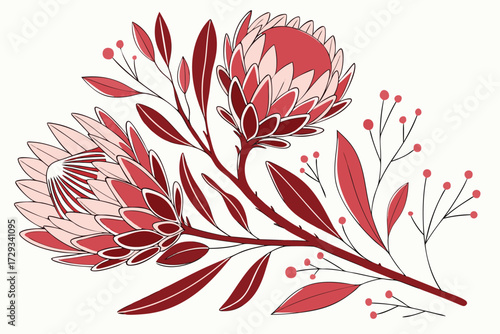  Vibrant, symmetrical floral arrangement, pink and red hues, fresh produce, textured, minimal style, botanical, clean background, visually striking, high contrast, editorial, elegant, detailed, dyna