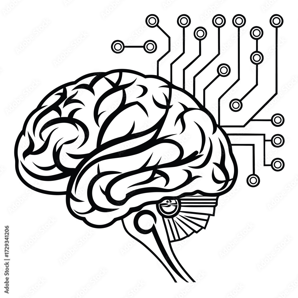 Fototapeta premium Artificial Intelligence Brain with Circuit Lines Vector Icon – Neural Network and Machine Learning Technology Symbol Isolated