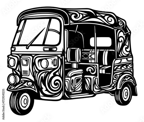 Stylized Indian Auto Rickshaw with Ornaments