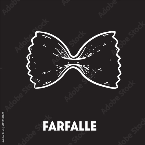 Pasta farfalle sketch. Italian food. Hand drawn vector illustration. Farfalle pasta Engraved style. Detailed black and white illustration.