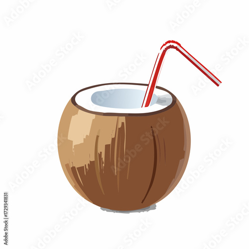 Refreshing Coconut Drink: Tropical Beverage with Straw