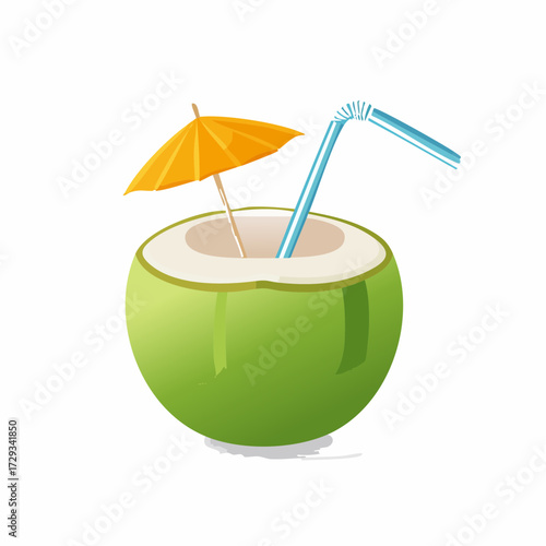 Refreshing Coconut Drink: Tropical Beverage with Straw