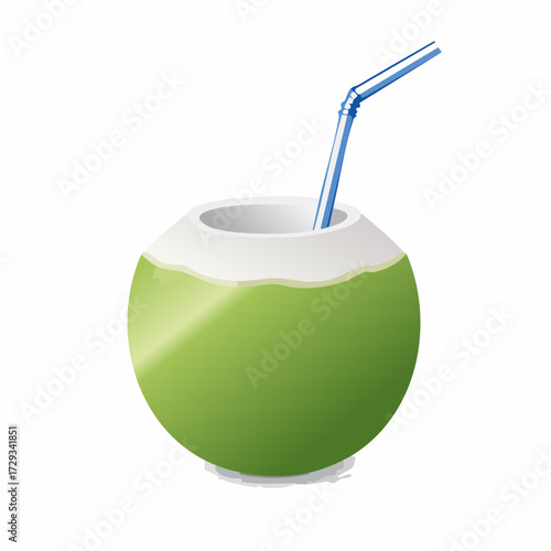 Refreshing Coconut Drink: Tropical Beverage with Straw