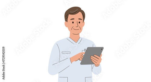 Experienced medical professional using tablet for patient care, reflecting trust and expertise in healthcare solutions, perfect for modern medical technology