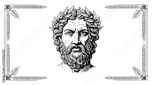 Head of Zeus the King of the Greek Gods Vintage Engraving