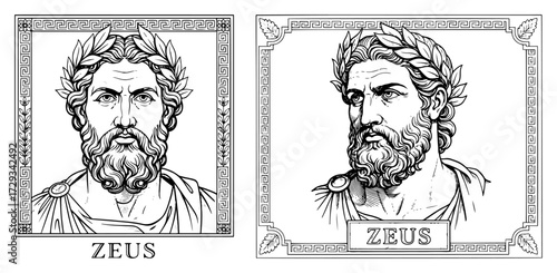 Ancient Greek God Zeus in a Vintage Engraving Style