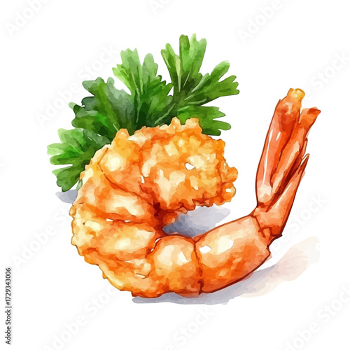Shrimp Tempura, watercolor drawing vector, isolated on a white background.