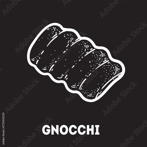 Pasta gnocchi sketch. Italian food. Hand drawn vector illustration. Gnocchi pasta Engraved style. Detailed black and white illustration.