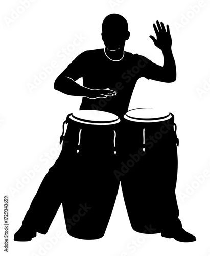 Silhouette of a Man Playing Congas black shape vector laser cutting engraving monochrome print