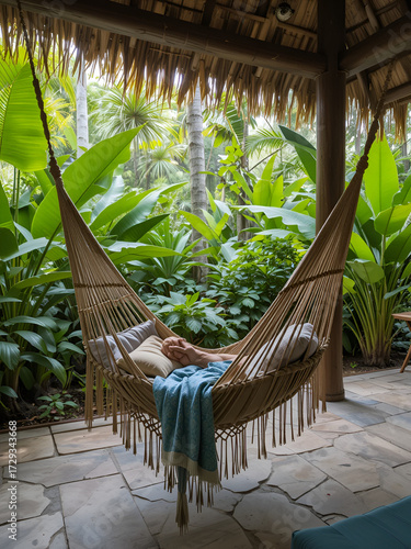 Hammock Swing in a Tropical Retreat for Ultimate Relaxation and Chill Vibes