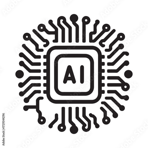 Minimal Black and White AI Chip Icon