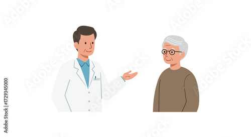 Professional doctor kindly explaining health advice to an elder patient, fostering trust and care in a modern medical setting