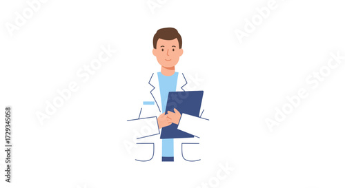 Professional doctor holding medical chart, ready for patient consultation, conveying care and expertise in a modern healthcare setting.