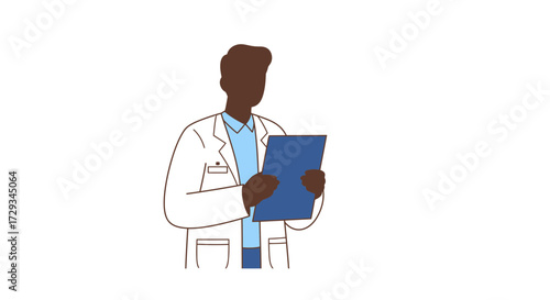 Professional doctor reviewing patient chart with focused expression, conveying expertise and care in a clean, modern style