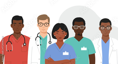 Diverse medical team of doctors and nurses, ready to provide care and assistance, representing healthcare professionals dedicated to helping others