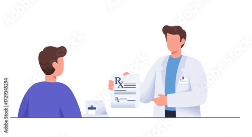 Doctor explaining prescription to patient, delivering healthcare solution with professional medical expertise and modern design for medical usage