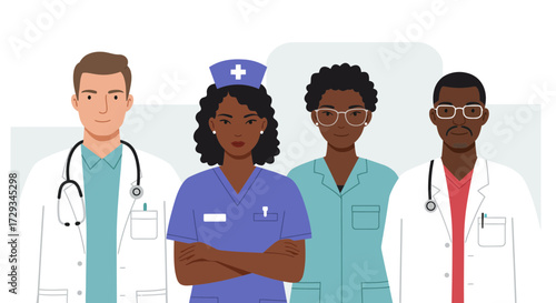 Dedicated medical professionals ready to provide care, teamwork and compassion in a diverse healthcare environment, representing hope.